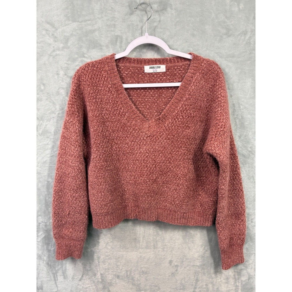 Double Zero Mauve Popcorn Knit V-Neck Sweater Small DZ19G925 Dusty Rose Cozy